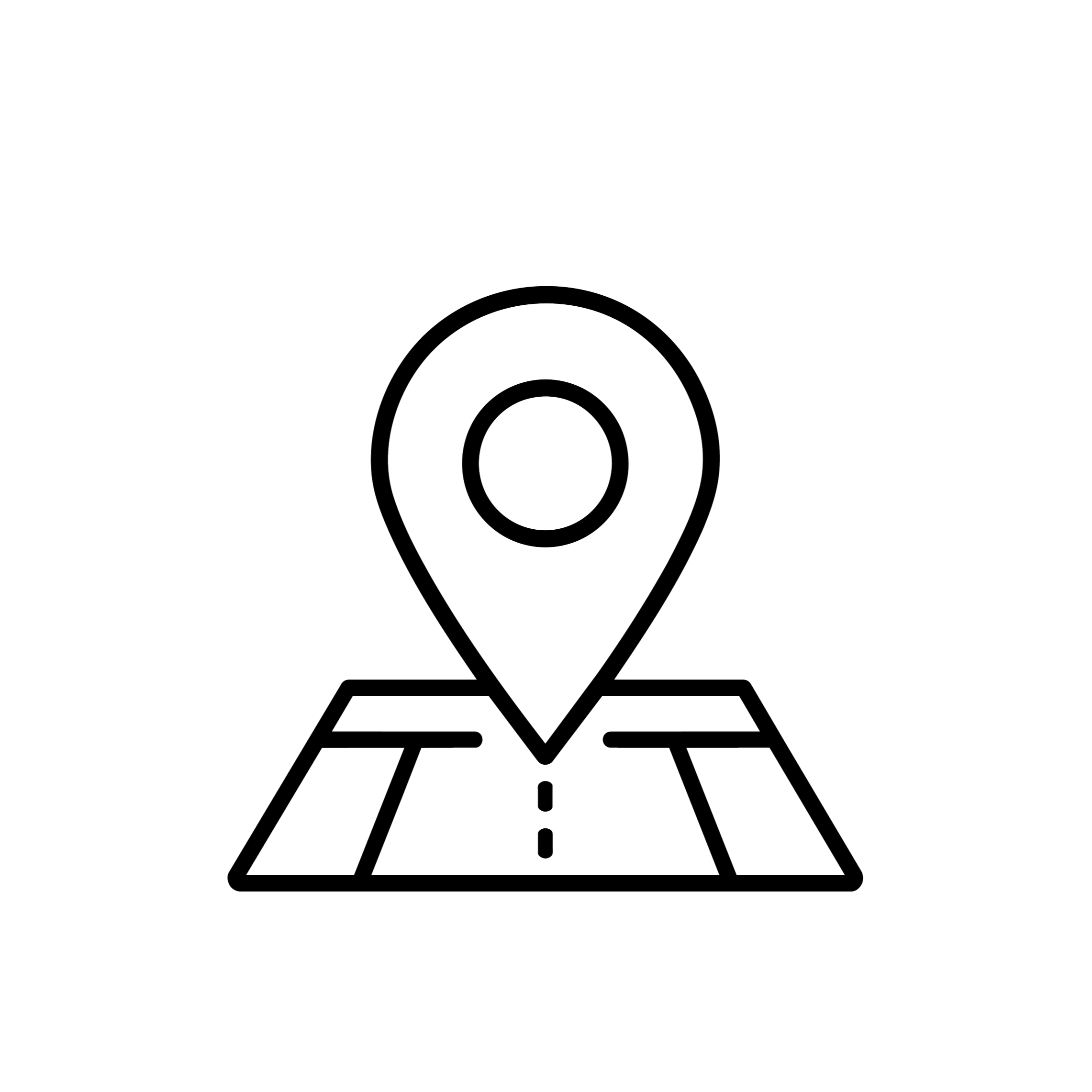 Outline of a map pin on a target with concentric circles.
