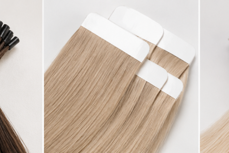 Premium Hair tape in extensions for thicker fuller hair at Salon Norrell Aveda Tampa.