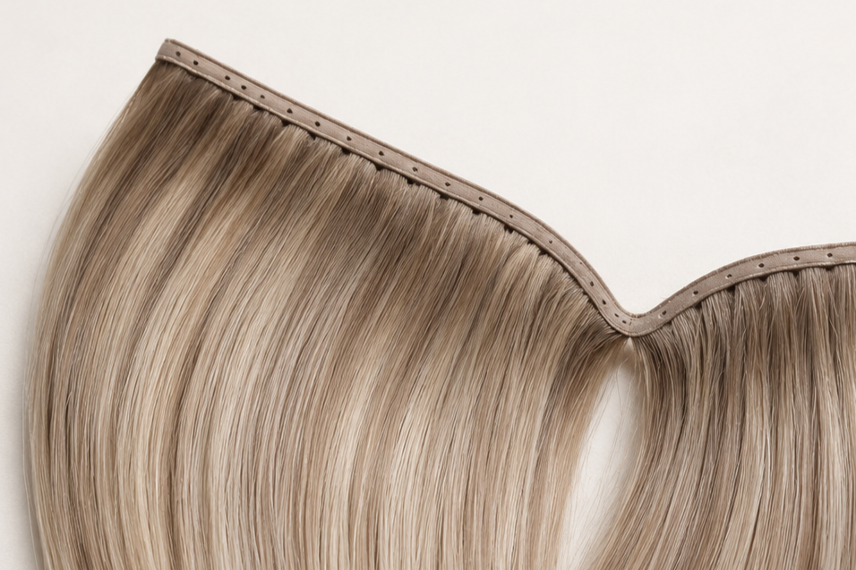 Weft hair extensions for natural thickness and length at Salon Norrell Aveda Tampa.