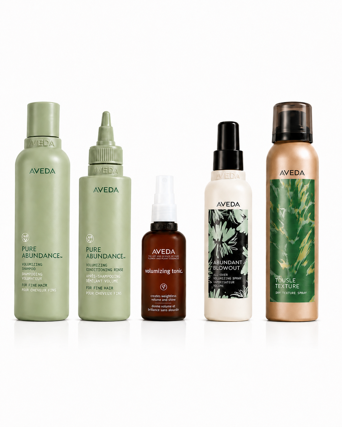 Aveda Pure Abundance, volumizing shampoo, volumizing conditioner, Aveda Volumizing Tonic, Aveda Abundant Blowout Spray, Aveda Tousled Texture Spray, fine hair products