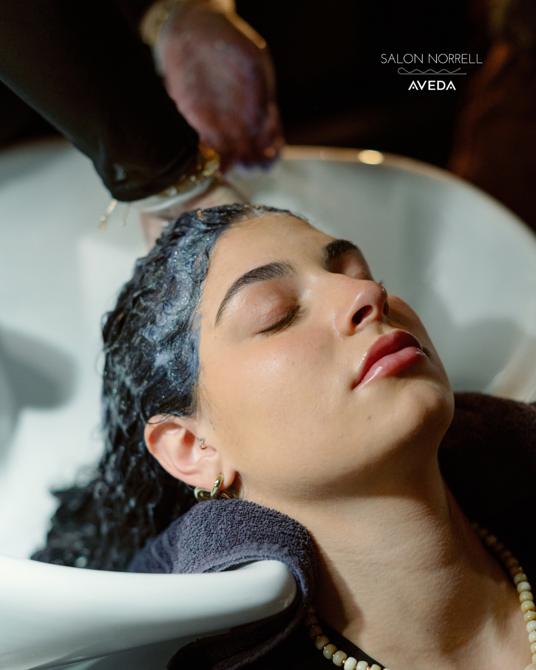 Luxury Aveda Shampoo and scalp massage experience at Salon Norrell Aveda Tampa