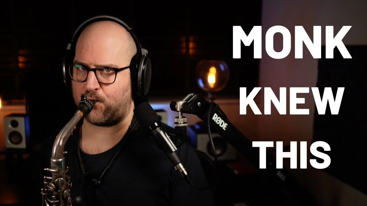 Mike Chillingworth playing the saxophone. Text reads 'Monk Knew This'