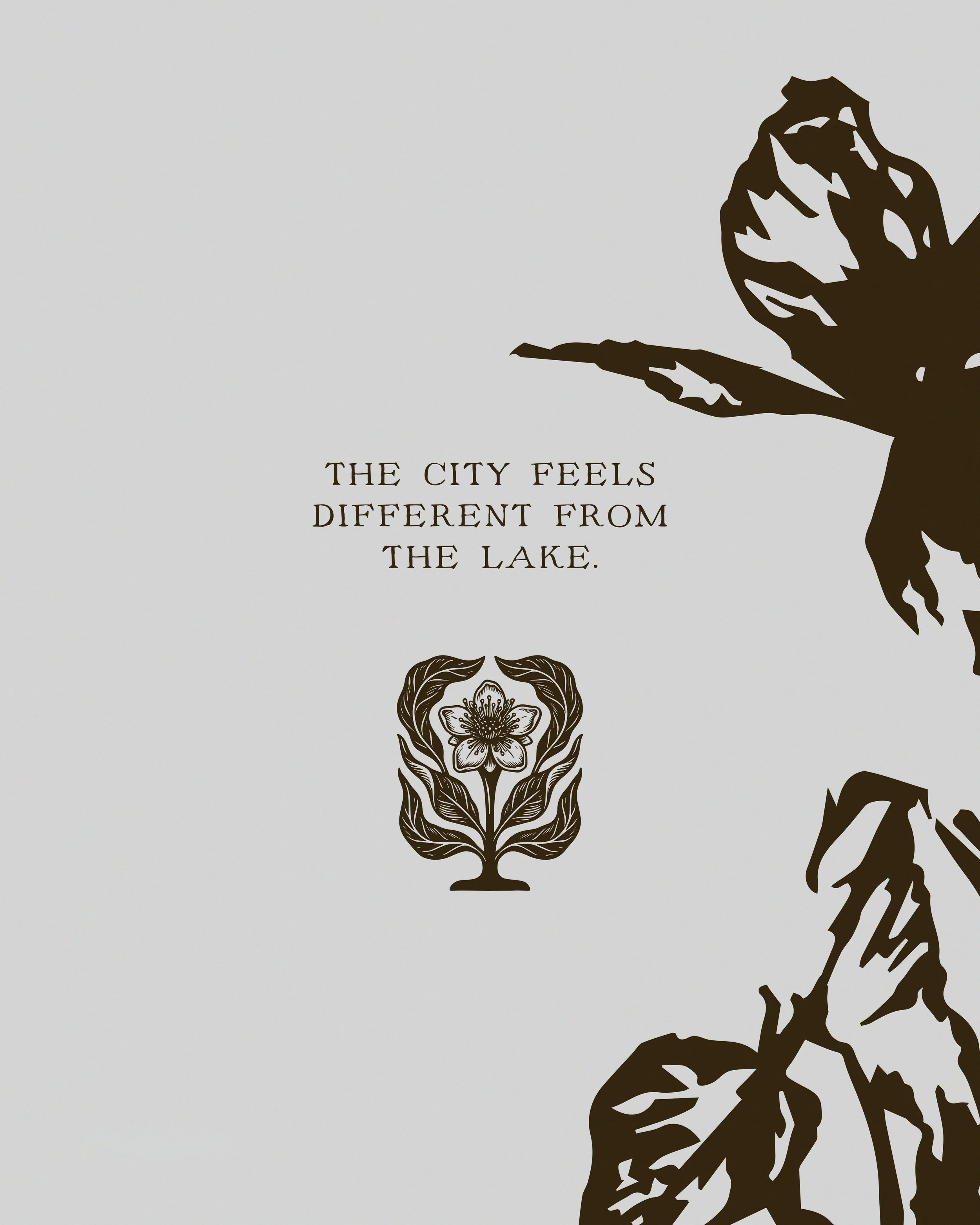 Partial silhouette of a giraffe with spots, a flower, and a quote on a light background.