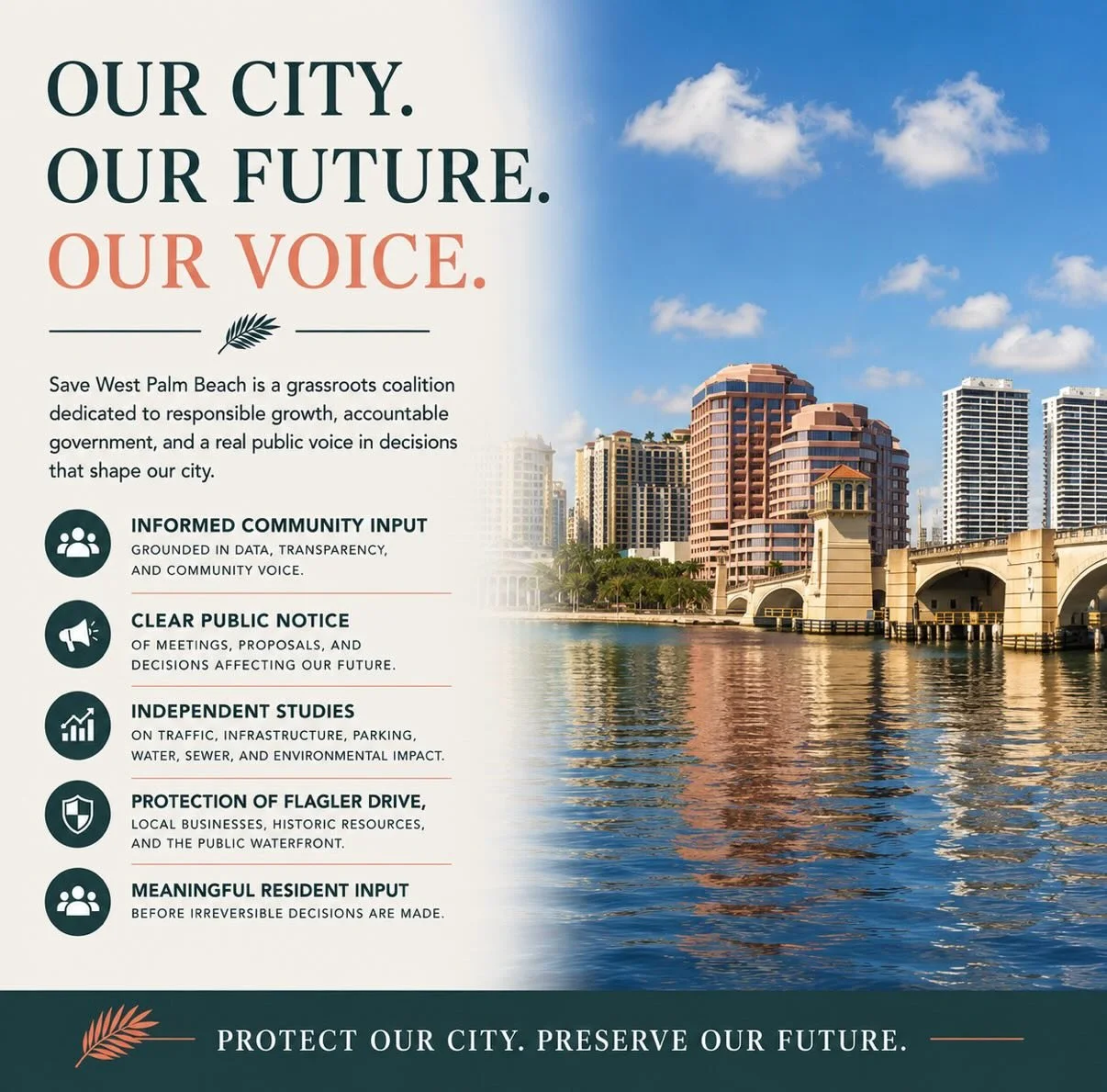 Ready to make your voice heard? 📣 Get to know us and join the coalition! We are dedicated to responsible growth and real community input in West Palm Beach. 

Click the link 🔗 in our bio to join Save West Palm Beach today!

#savewestpalmbeach