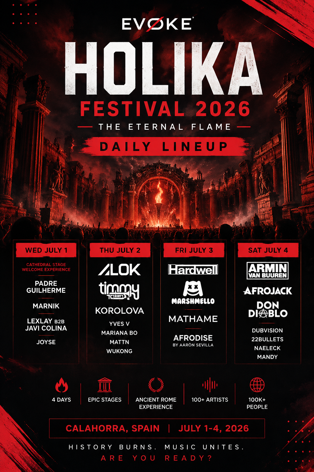 Holika Festival 2026 Reveals Daily Lineup as "The Eternal Flame" Ignites Spain