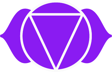 Ein geometrisches Symbol mit einem violetten Hintergrund, einem weißen Kreis und umgekehrten Dreieck in der Mitte