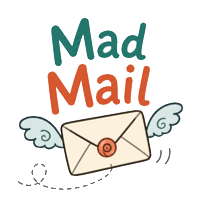 mad mail logo with a flying envelope