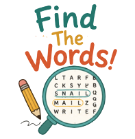 Find the Words logo with magnifying glass, puzzle, and pencil