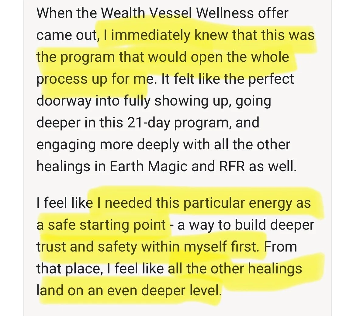 Highlighted portions of text on a white background discussing personal insights about energy and healing.