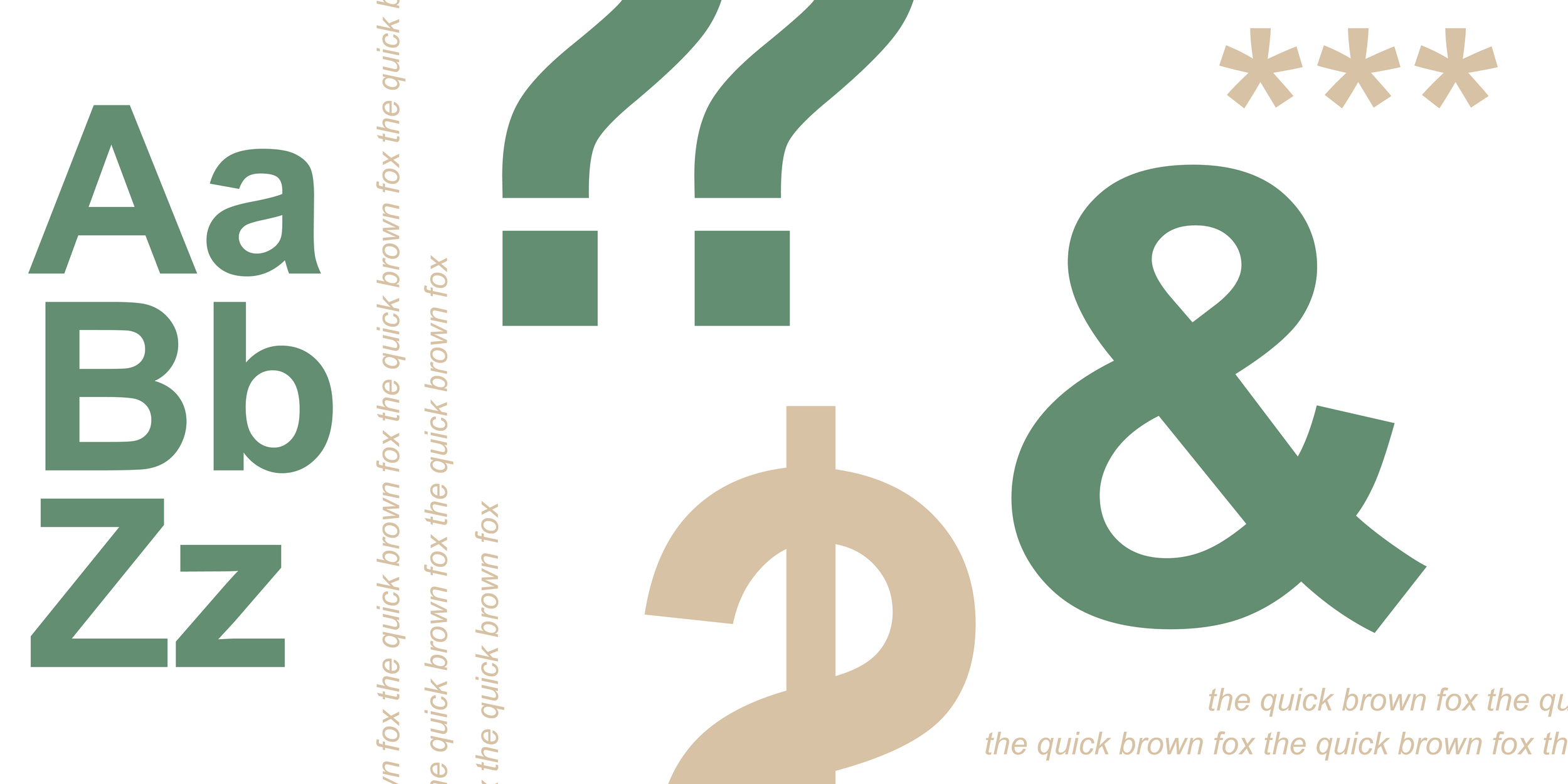 A collage of various typography elements including large letters 'Aa' and 'Zz', large ampersands '&', and dollar signs '$', along with the repeated phrase 'the quick brown fox' in different fonts, sizes, and colors.