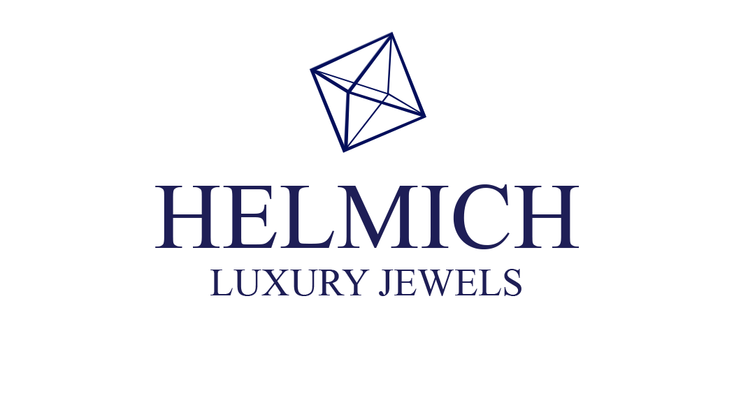 Logo for Helmich Luxury Jewels, featuring a geometric diamond illustration above the text.
