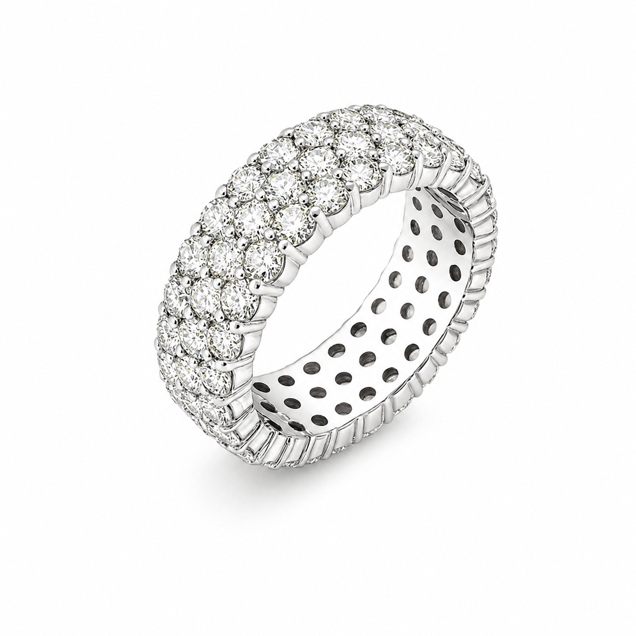 Three-row French pave diamond band
