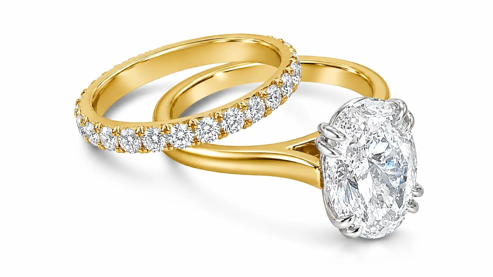 Oval Diamond wedding set with pave wedding band.