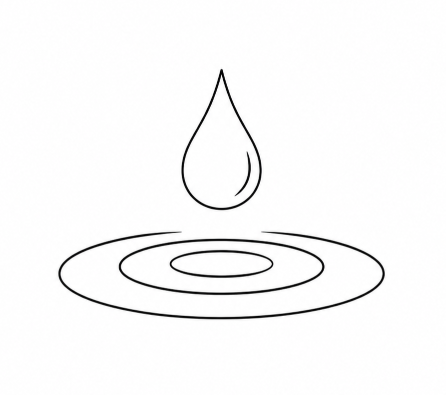 Line drawing of a candle flame above circular ripples in water.