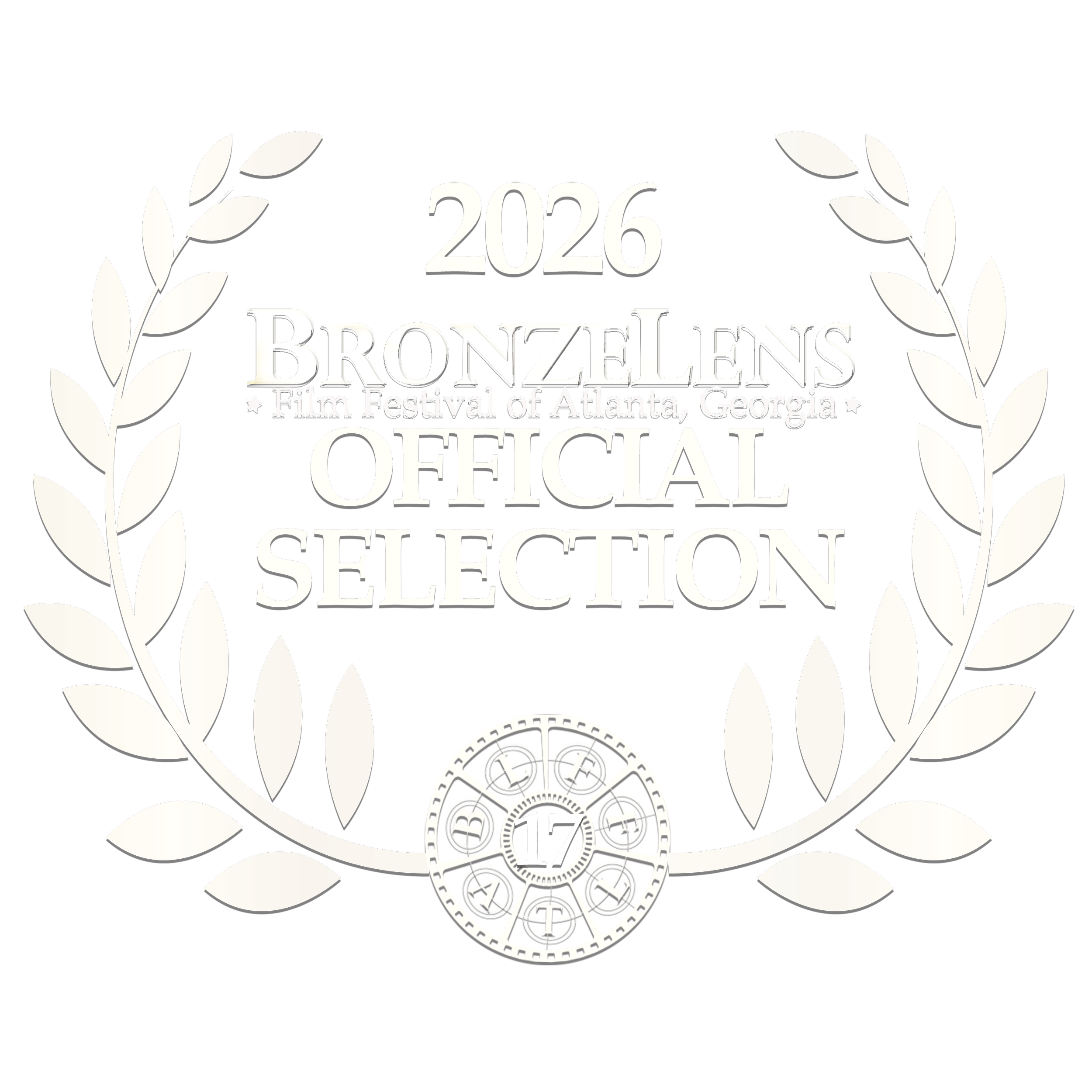 Black background with white laurels and text indicating the 2026 official selection of the Atlanta, Georgia film festival.