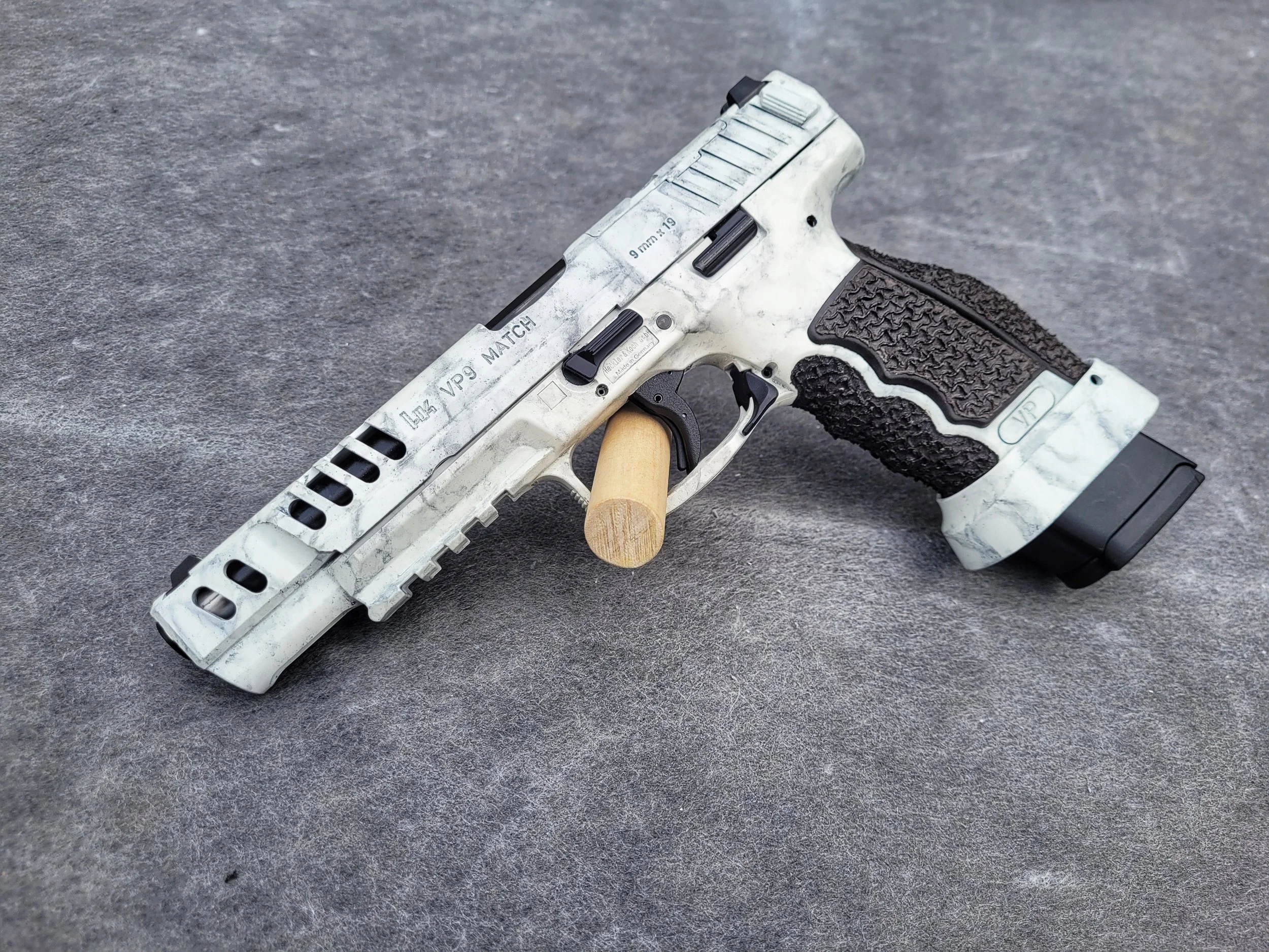 "White Marble" Pistol Slide+Frame+Magwell+Organized Stippling Example - $450 