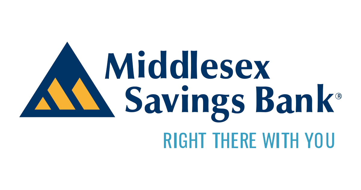 Middlesex Savings Bank logo featuring a blue and yellow triangle and the slogan "Right There With You"