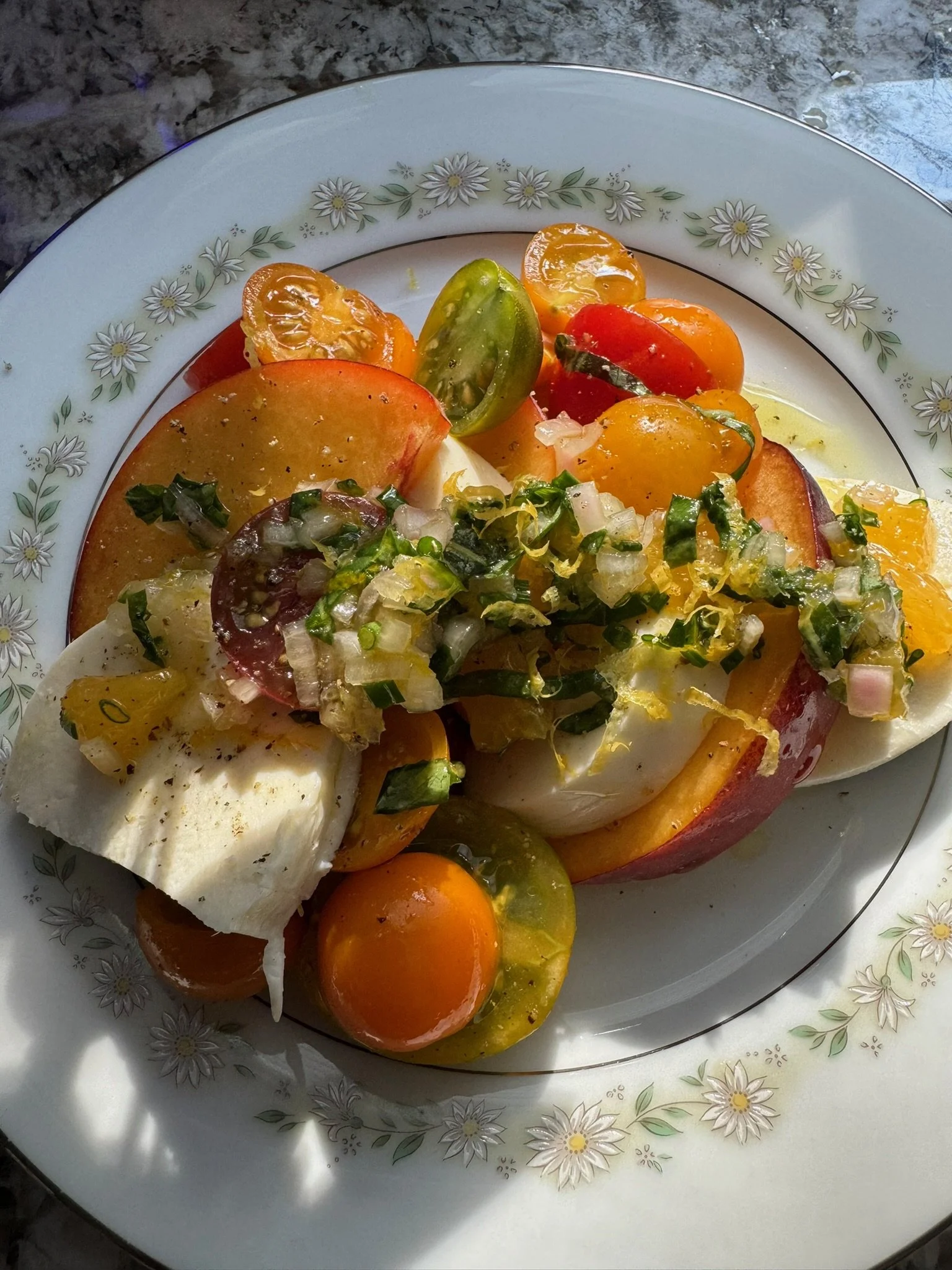 Peach Caprese Salad with White Balsamic Gremolata