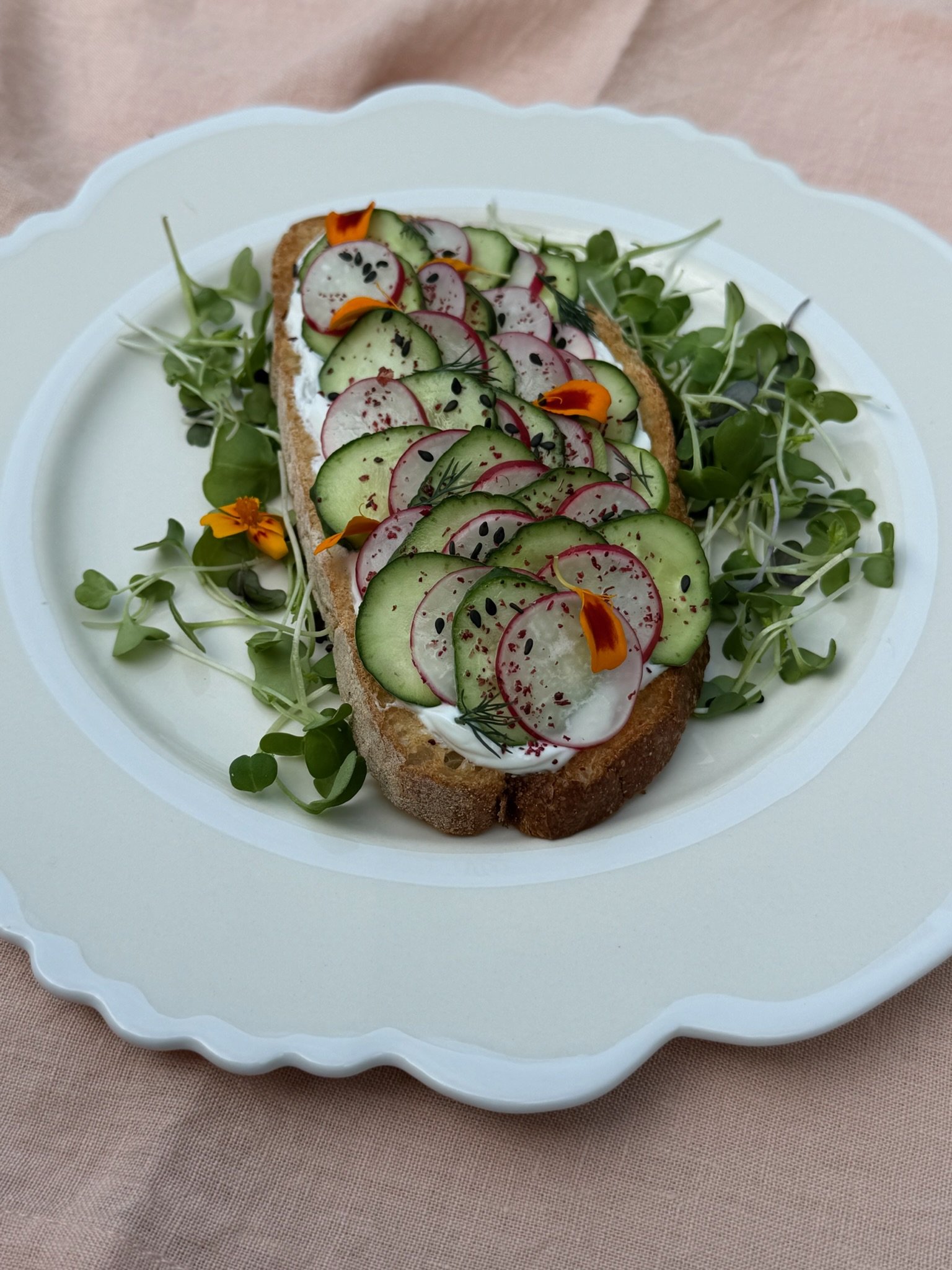 Radish Cucumber Toast with Citrus Labneh