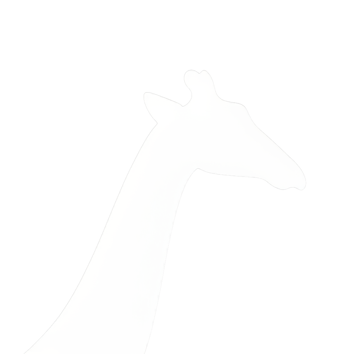 Silhouette of a giraffe's head and neck in white against a black background.