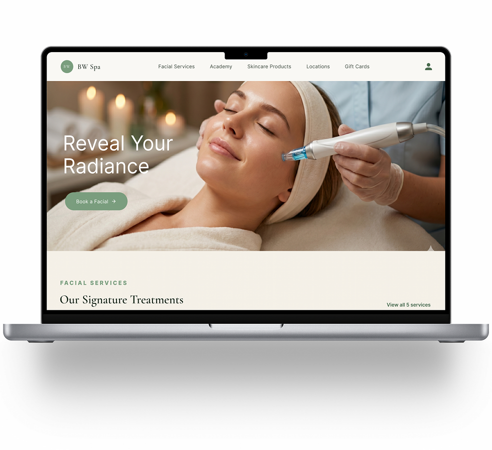 A woman is receiving a facial treatment on her face at a spa, lying down with eyes closed, while a practitioner holds a device near her face.