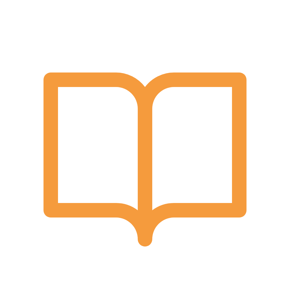 Icon of an open orange book.