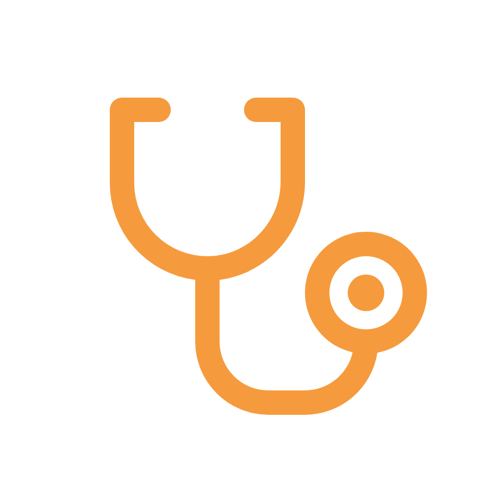 Outline of a stethoscope in orange.