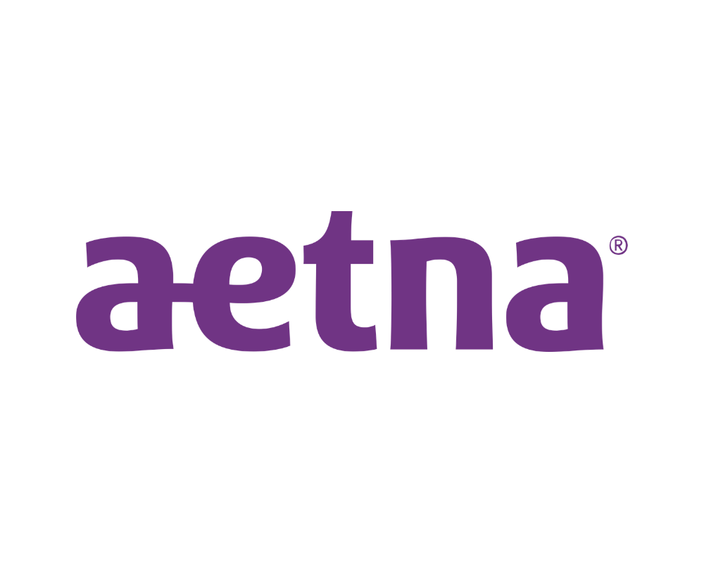 AETNA logo in purple text on a black background.
