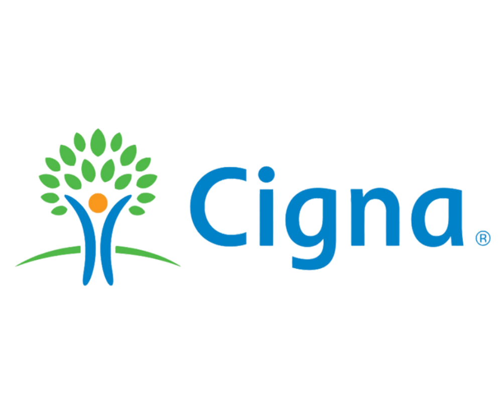 A logo with a stylized tree and the word 'Cigna' in blue text.