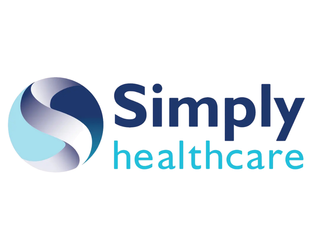 Logo of Simply Healthcare with a stylized blue and white sphere and the company name in blue and cyan text.