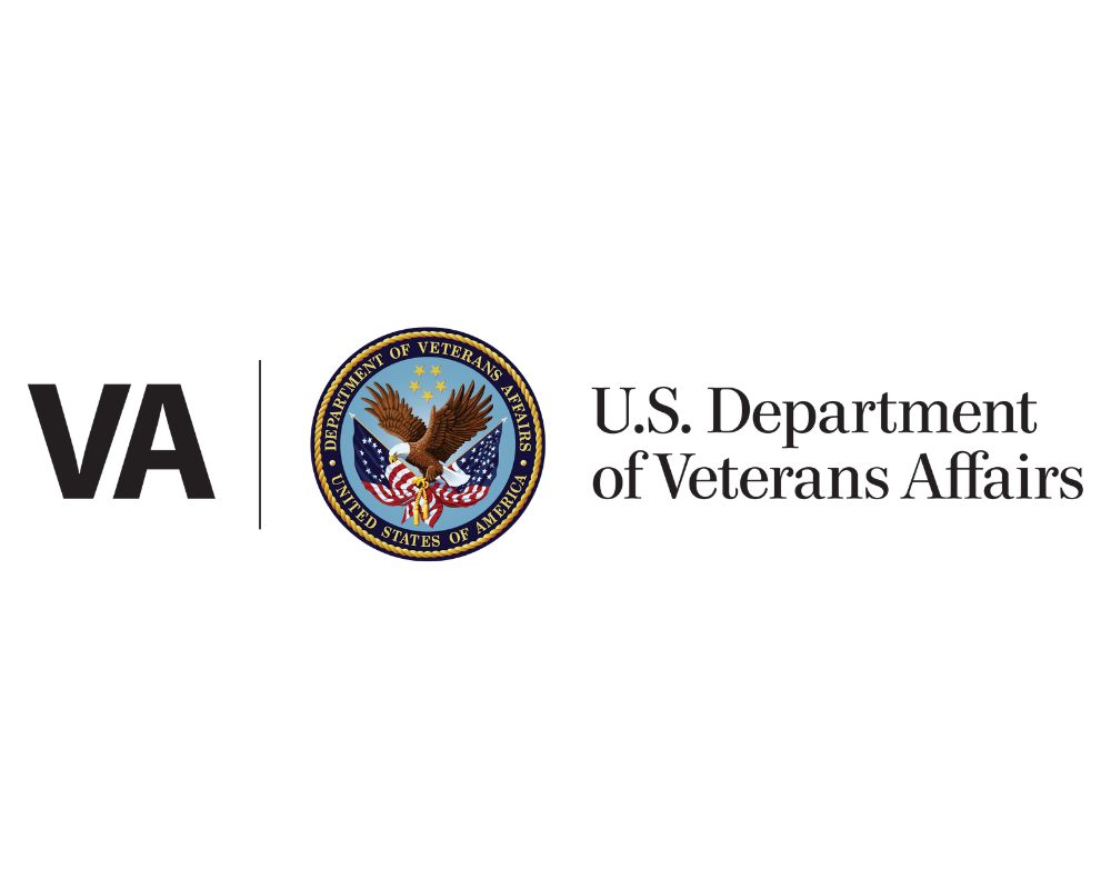 U.S. Department of Veterans Affairs logo with an eagle emblem, military stars, and American flags, alongside the text "U.S. Department of Veterans Affairs".