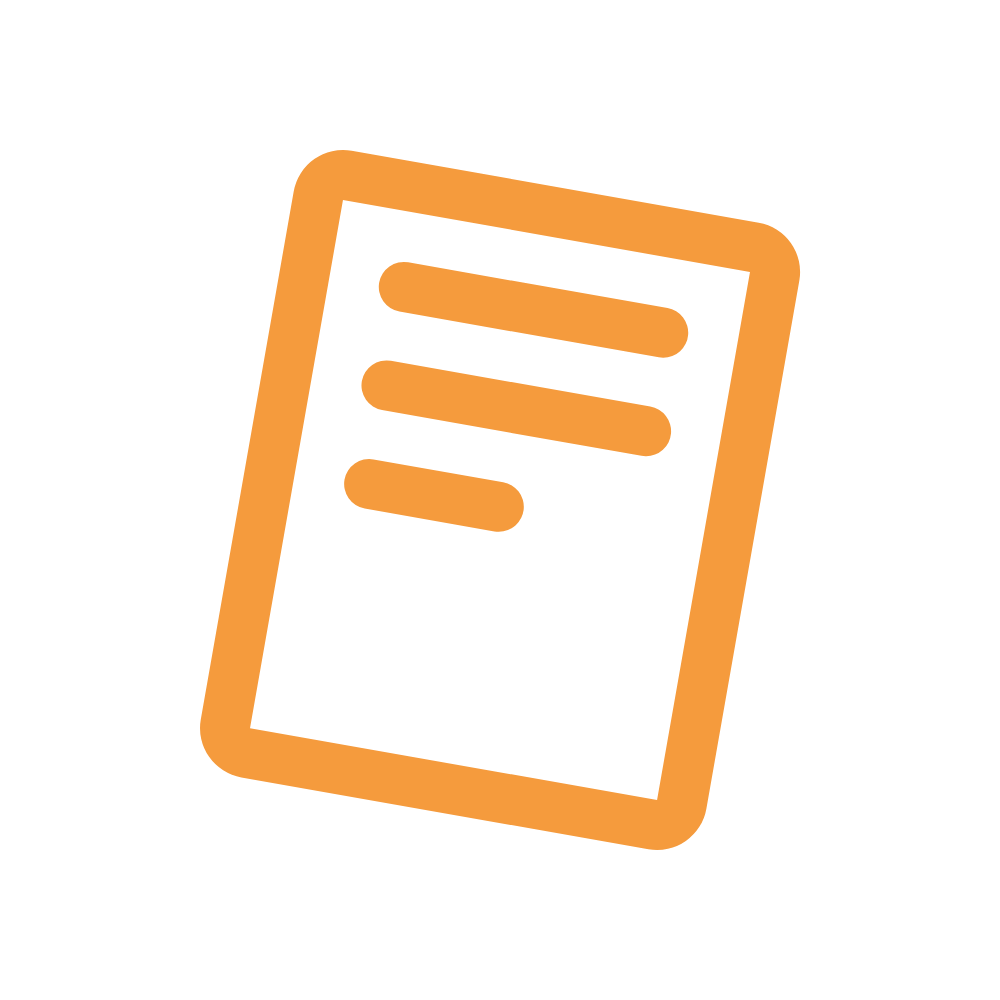 Icon of a piece of paper with lines, orange outline.