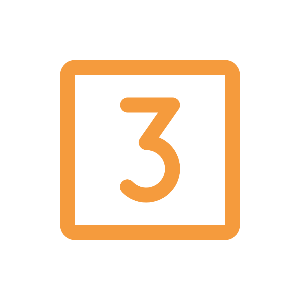 Orange square with rounded corners displaying the number 3 in the center.