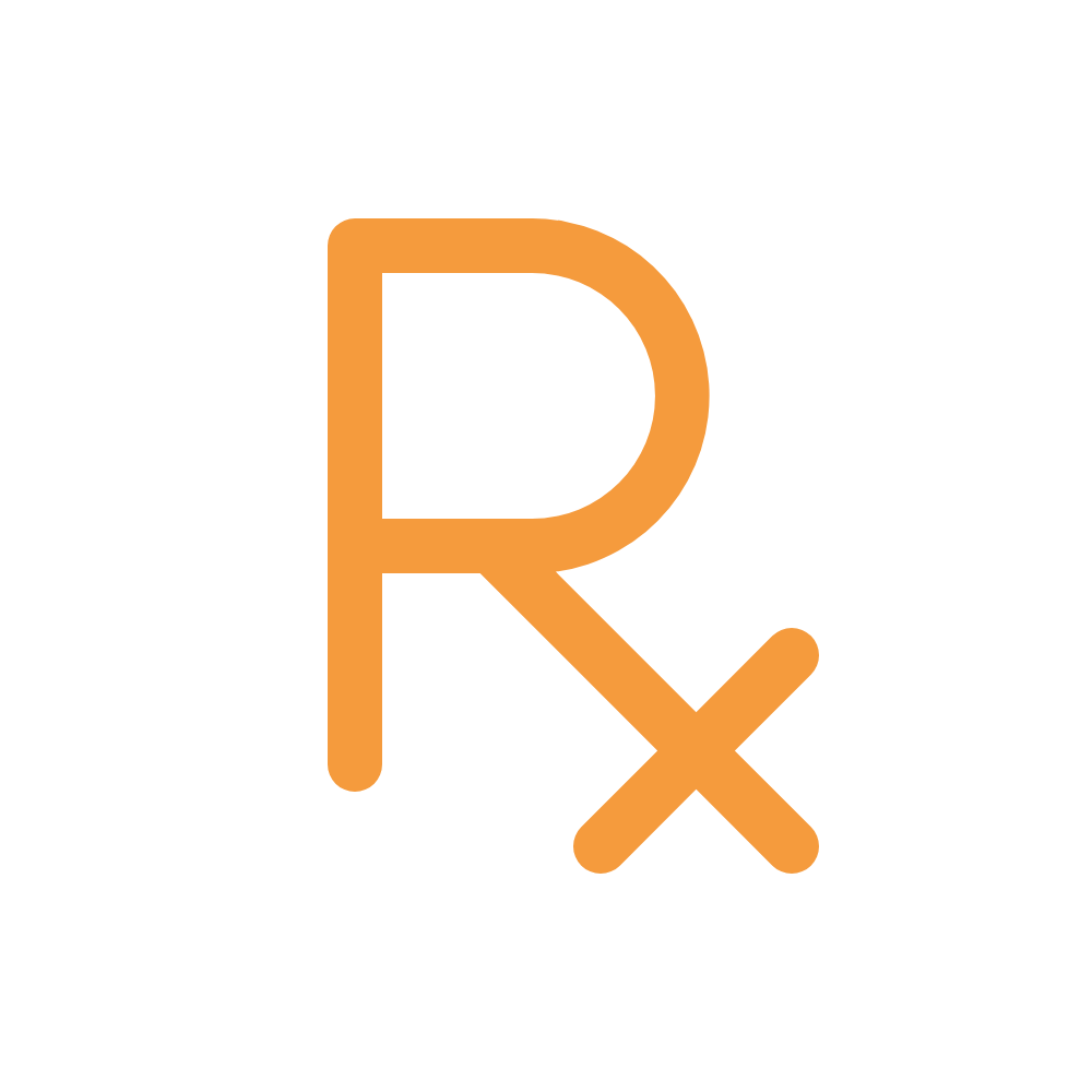 Orange Rx symbol, representing a pharmacy or prescription medication.