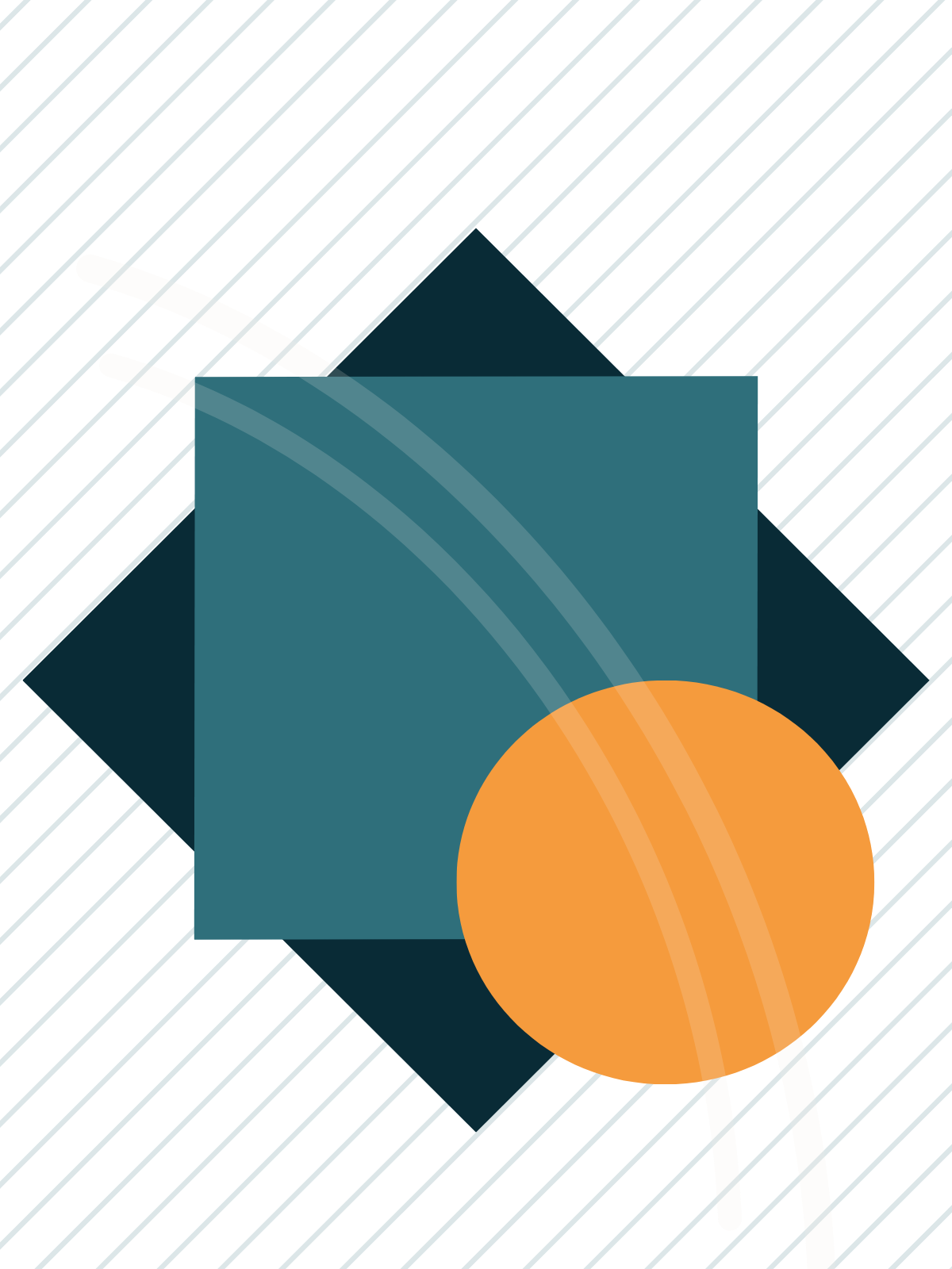 Abstract geometric design featuring overlapping squares and a circle with diagonal lines in the background.