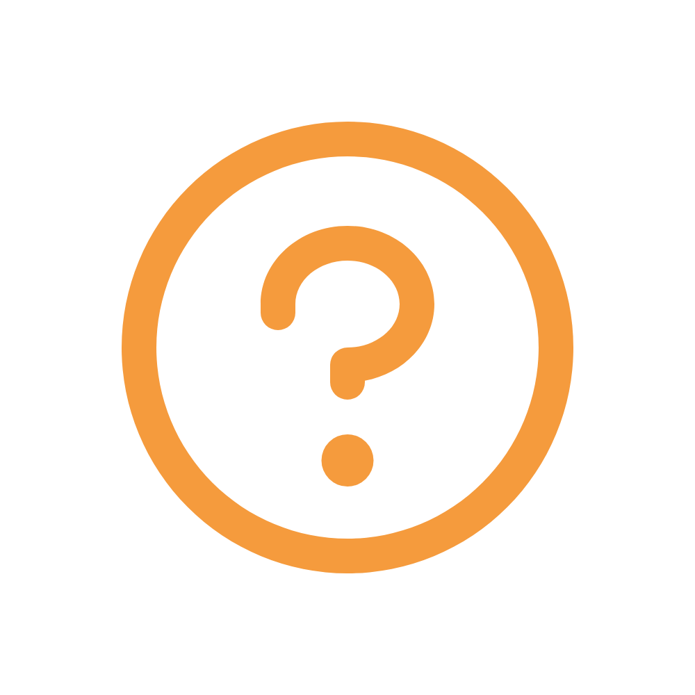 Orange question mark inside a circle.