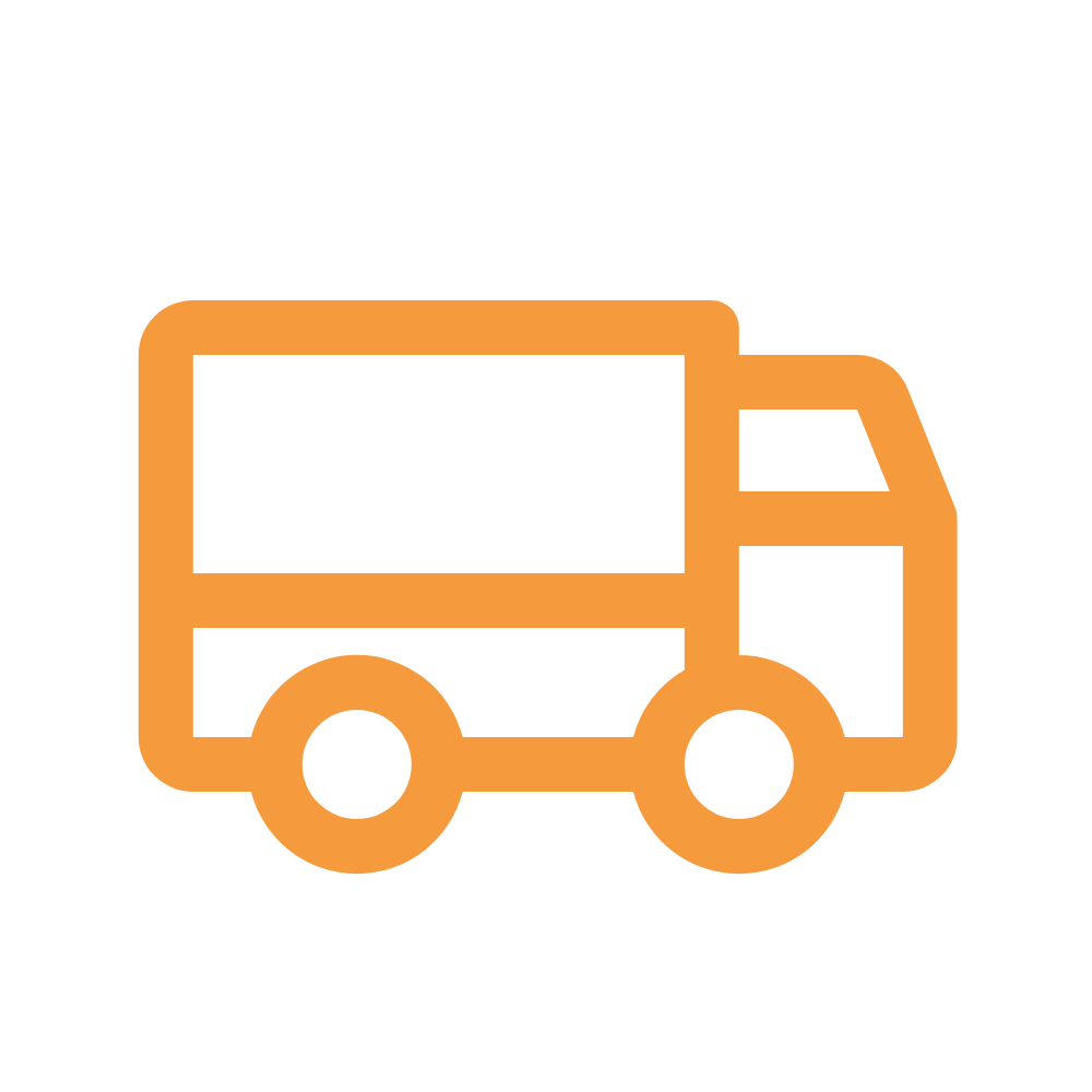 Icon of a delivery truck in orange.