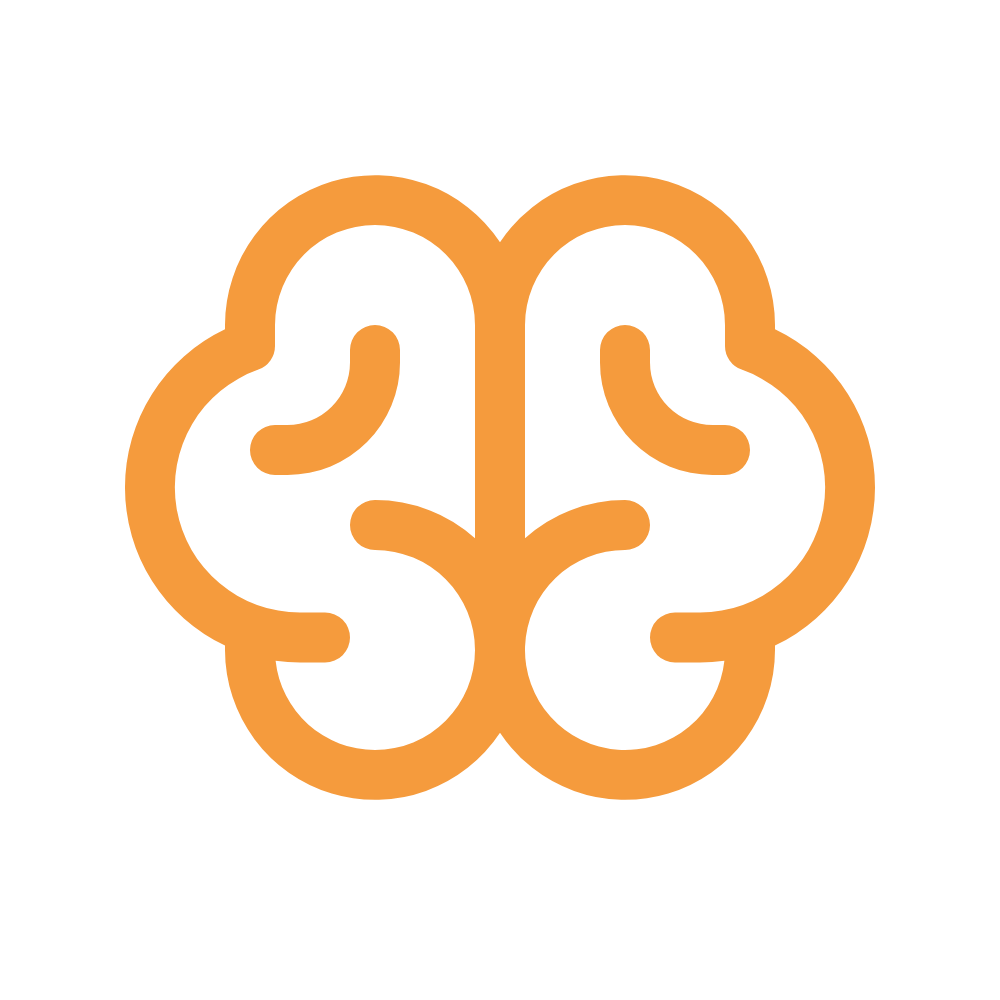 Icon of a brain outlined in orange.