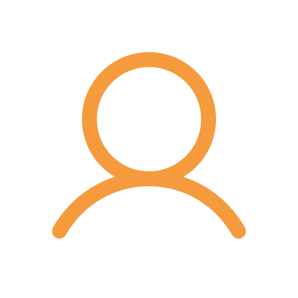 User profile icon with an orange outline of a person.