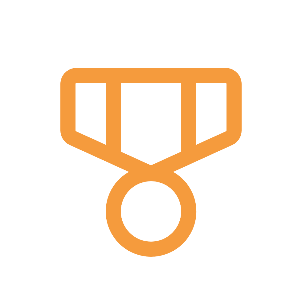 Icon of a bronze or orange medal with a ring and a rectangular top section.