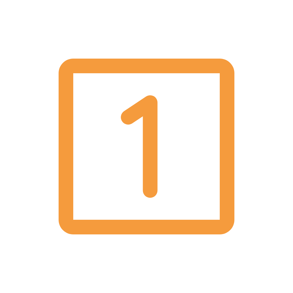 Orange number one inside a square, representing the number one.