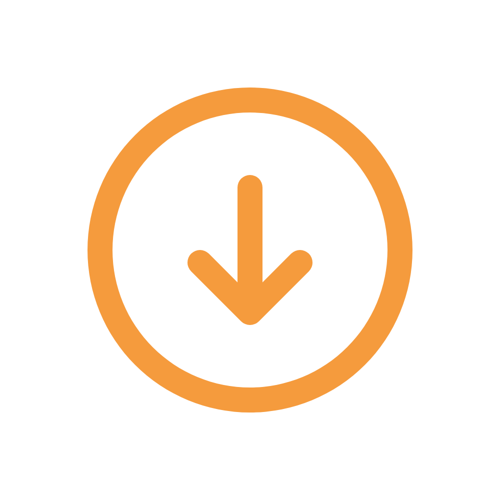 Orange downward arrow inside a orange circle.
