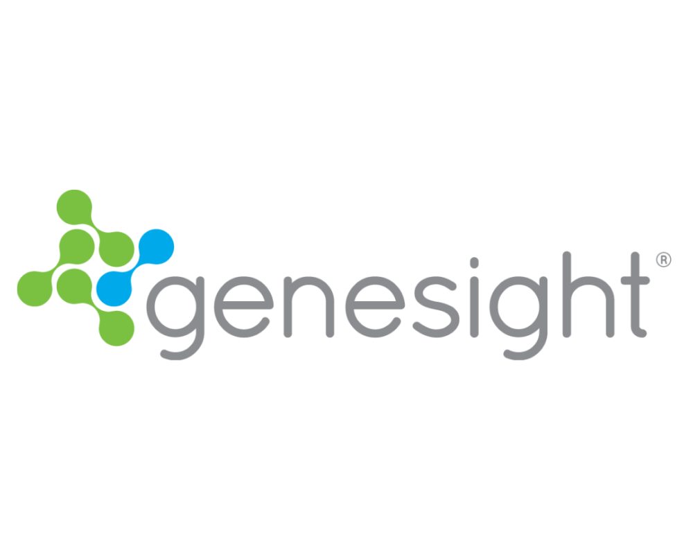 Genesight logo featuring a stylized molecular structure with green and blue circles and the word 'Genesight' in gray text.