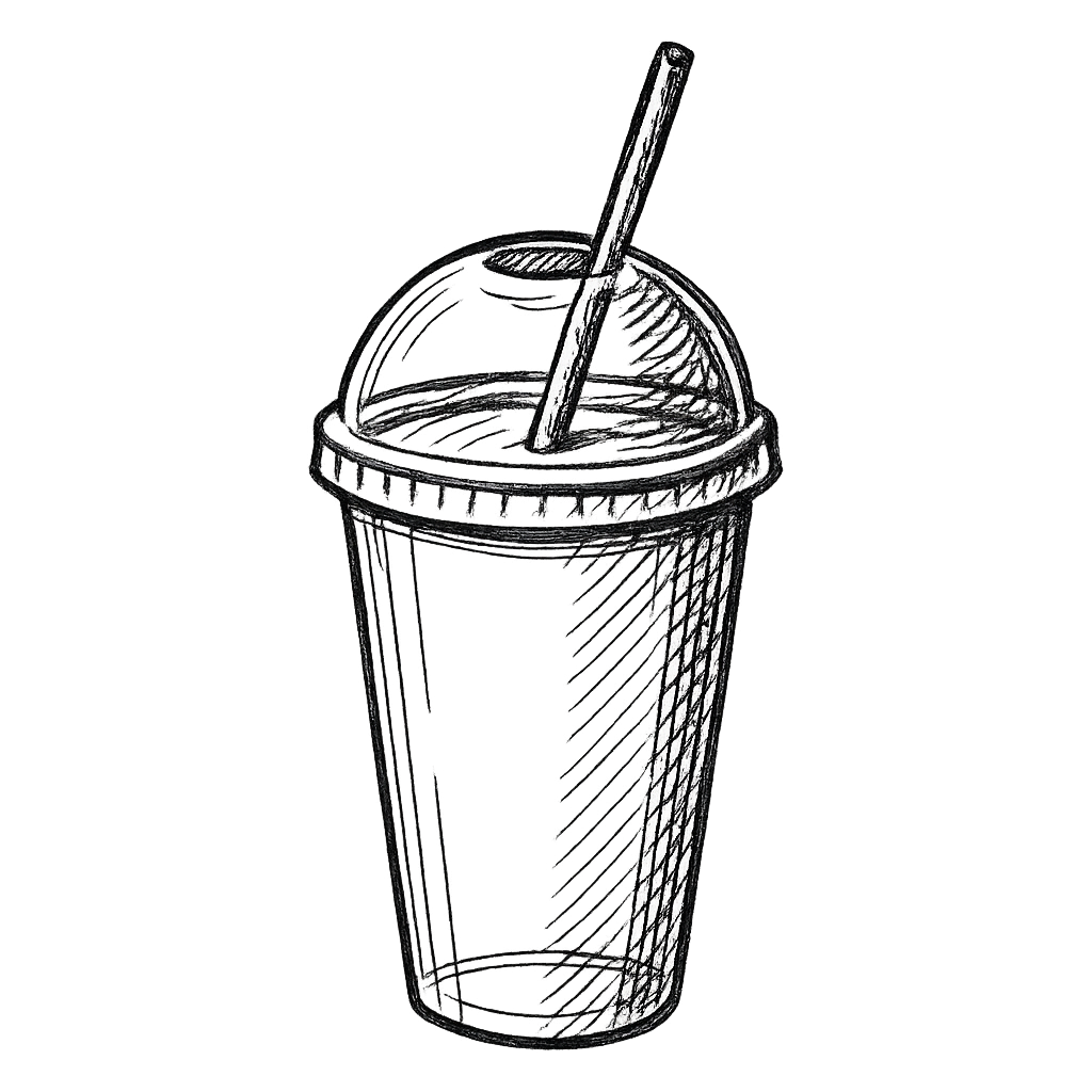 Sketch image of a cold drink with lid and straw