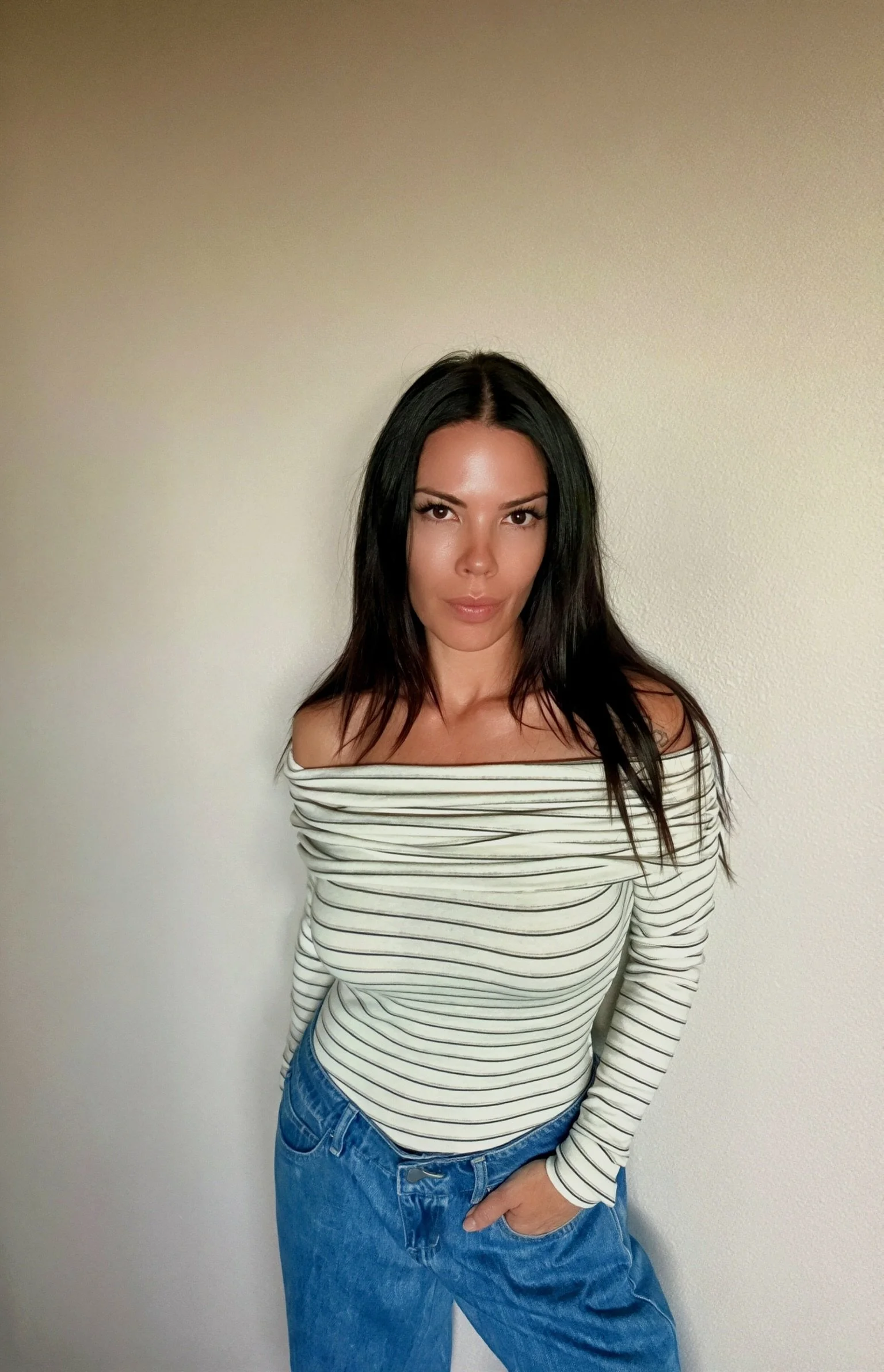 Striped off shoulder bodysuit
