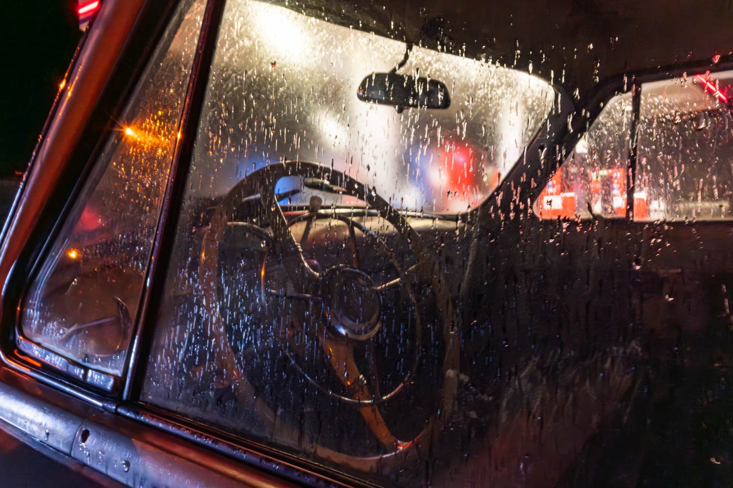 Wetzlar, view through old-timer car window.