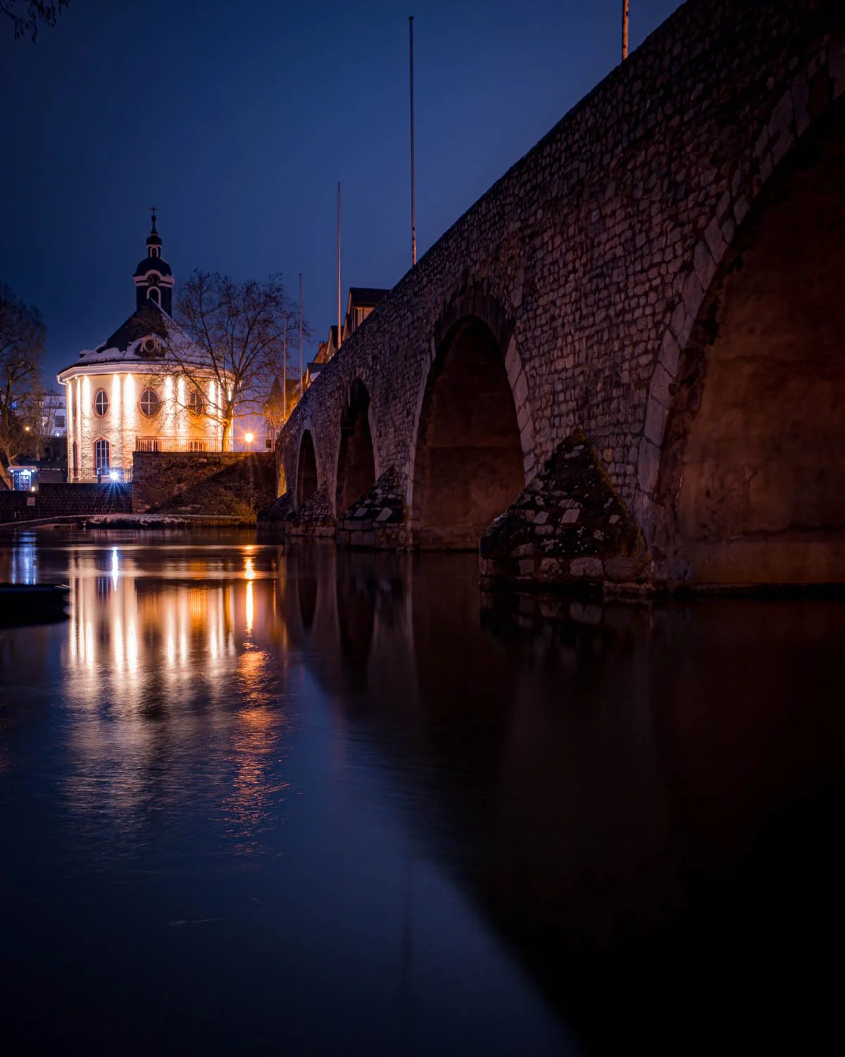 Wetzlar, Old Lahn River Bridge at Night.