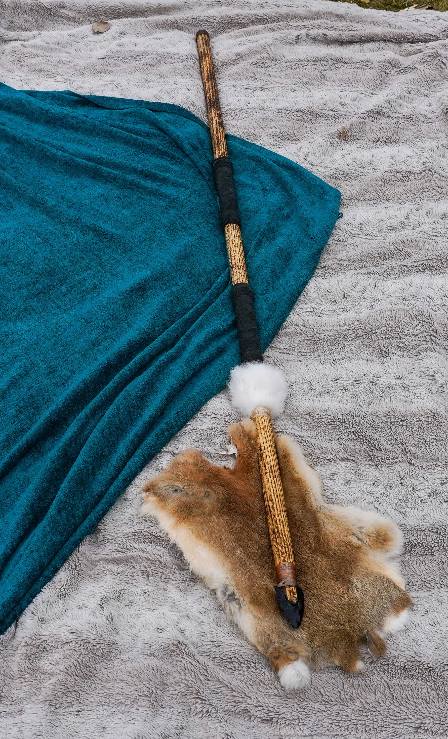 Obsidian spear with white fur on oak dowel- 8 (2).jpg