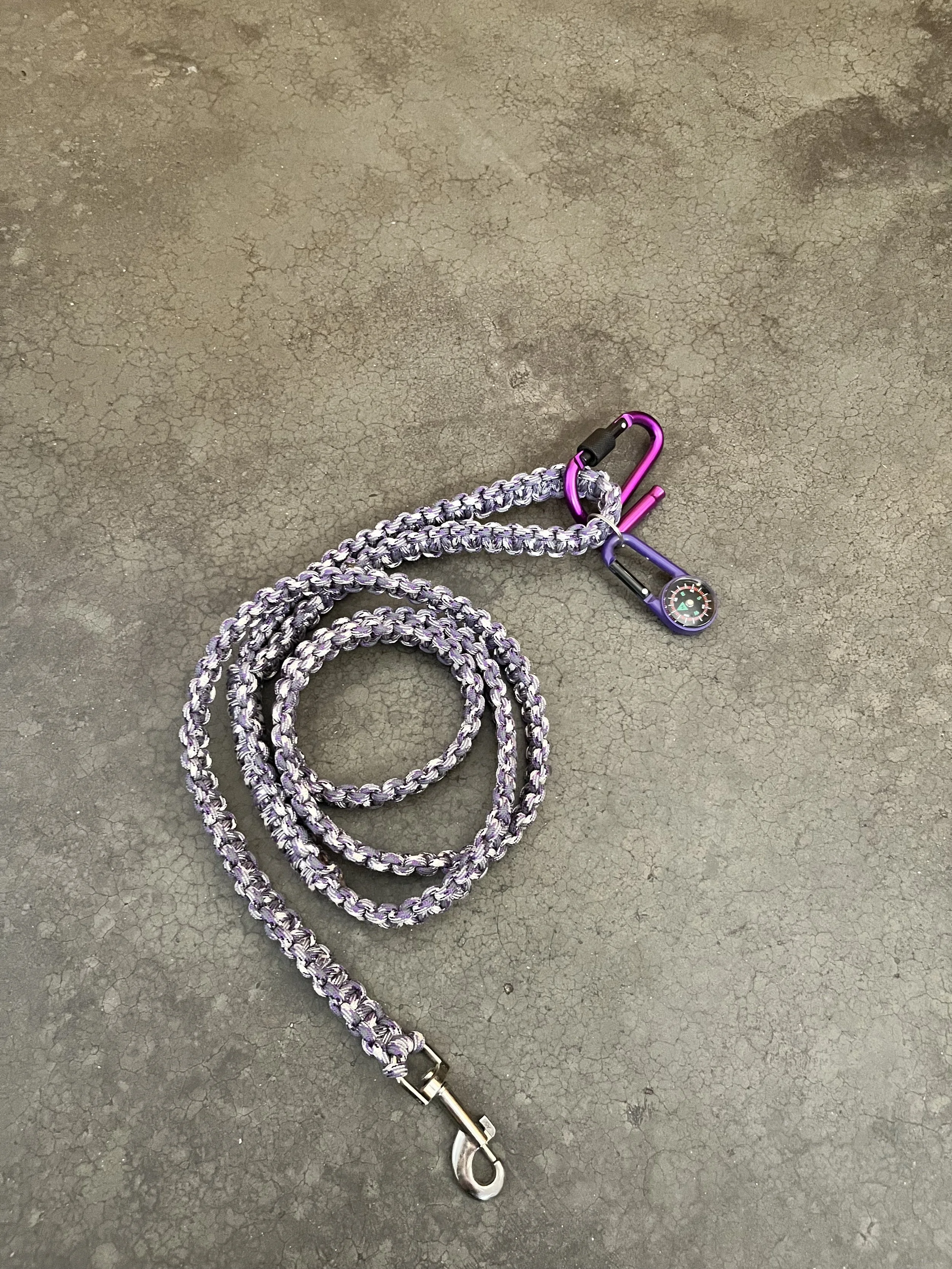 Purple handmade paracord dog leash.