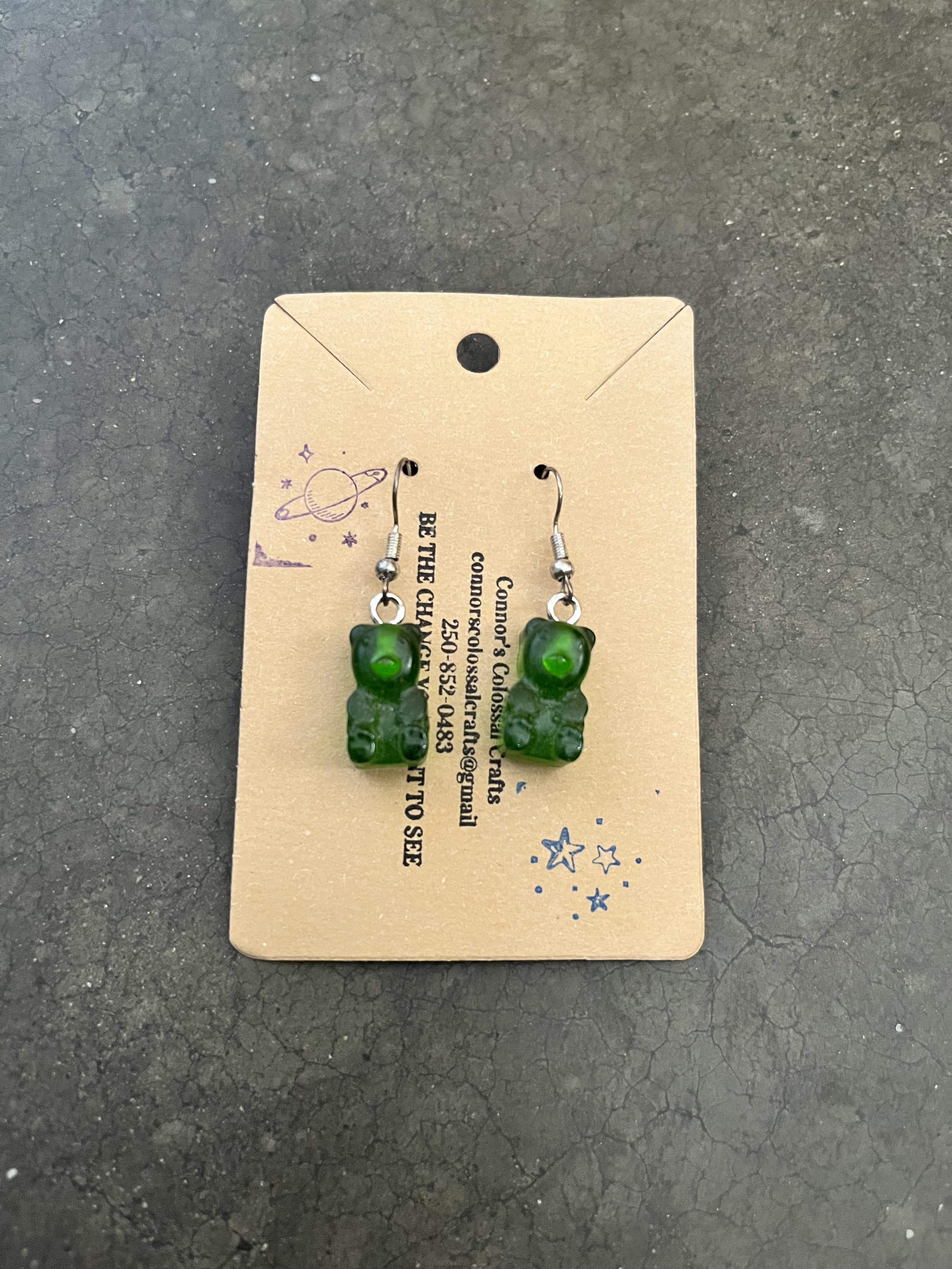Green gummy bear earrings handmade.